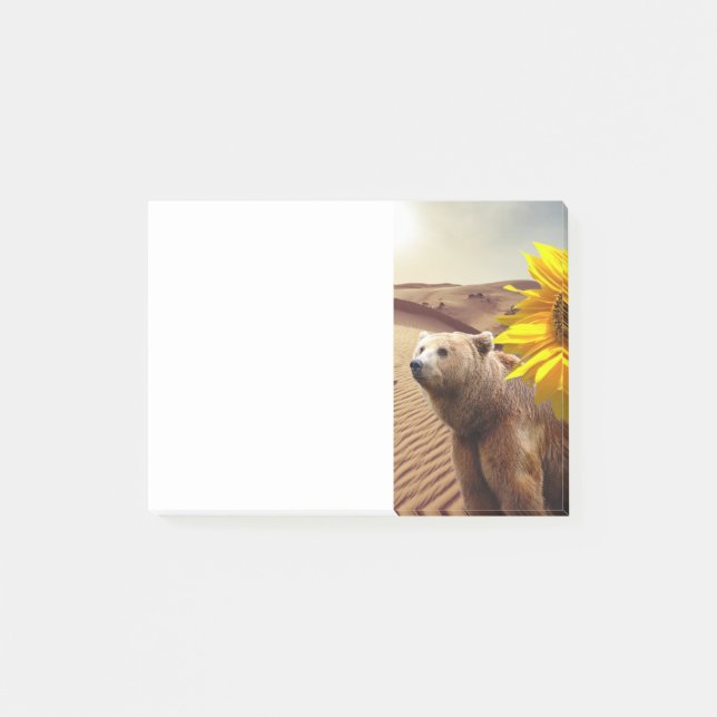 Notes Post it Notes, Sunflower Polar Bear Floral (Front)