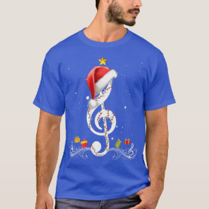Notes Treble Clef Santa Hat Tree Christmas Lights T-Shirt