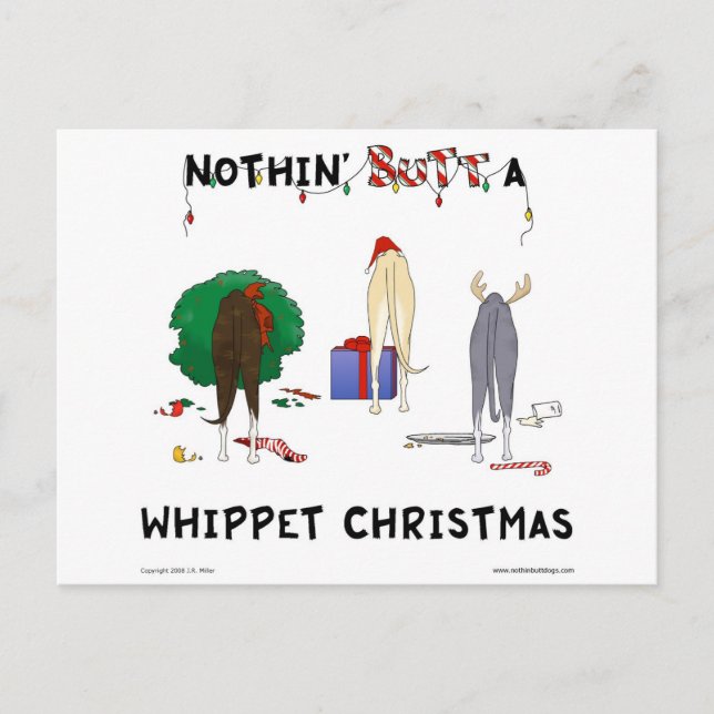Nothin' Butt A Whippet Christmas Holiday Postcard (Front)