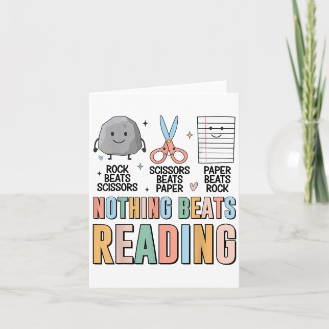 Nothing Beats Reading Rock Paper Scissors Funny Bo Card (Front)
