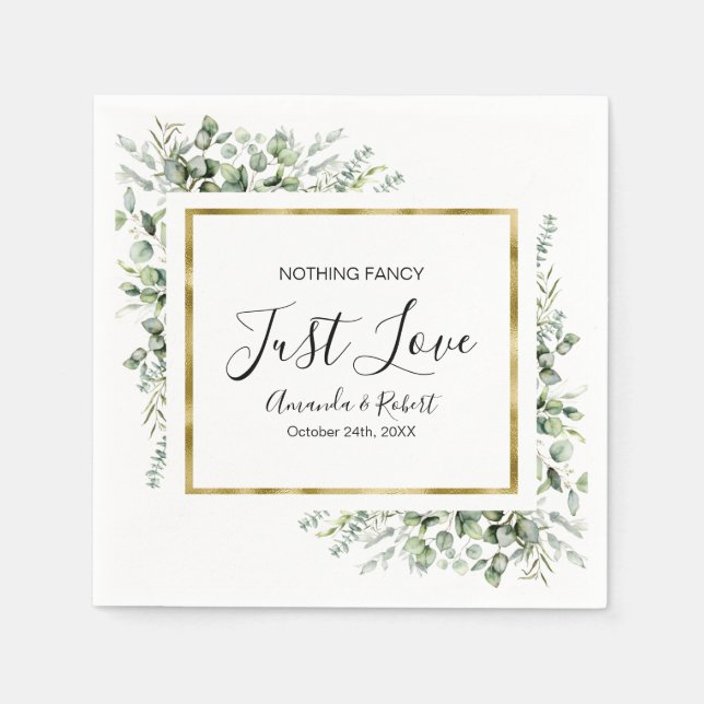 Nothing Fancy Greenery Gold Wedding Napkin (Front)