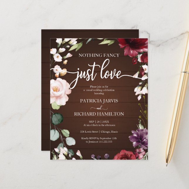 Nothing Fancy Inexpensive Wedding Invitations (Front/Back In Situ)