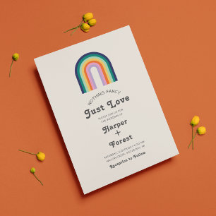 Nothing Fancy Just Love 70s Rainbow Retro Wedding Invitation