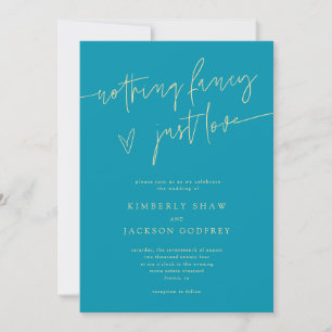 Nothing Fancy Just Love Aqua Blue Wedding Invitation