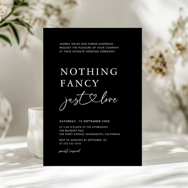 Nothing Fancy Just Love Black Casual Wedding Invitation (Creator Uploaded)