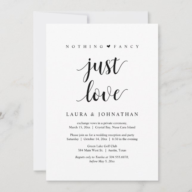 Nothing Fancy Just Love, Black, Elopement Party In Invitation (Front)