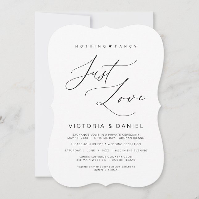 Nothing Fancy Just Love, Black, Wedding Elopement Invitation (Front)