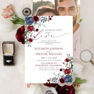 Nothing Fancy Just Love Blue Burgundy Casual Photo Invitation