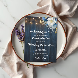 Nothing Fancy just Love Blue Wood Wedding Invitation