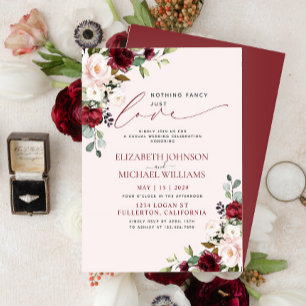 Nothing Fancy Just Love Blush Pink Burgundy Invitation