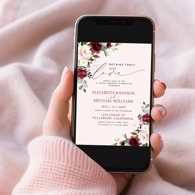 Nothing Fancy Just Love Blush Pink Burgundy Invitation (Creator Uploaded)
