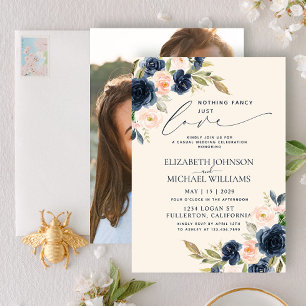 Nothing Fancy Just Love Blush Pink Navy Blue Photo Invitation