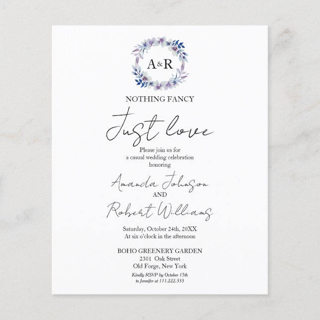 Nothing Fancy Just Love Budget Wedding Invitation (Front)