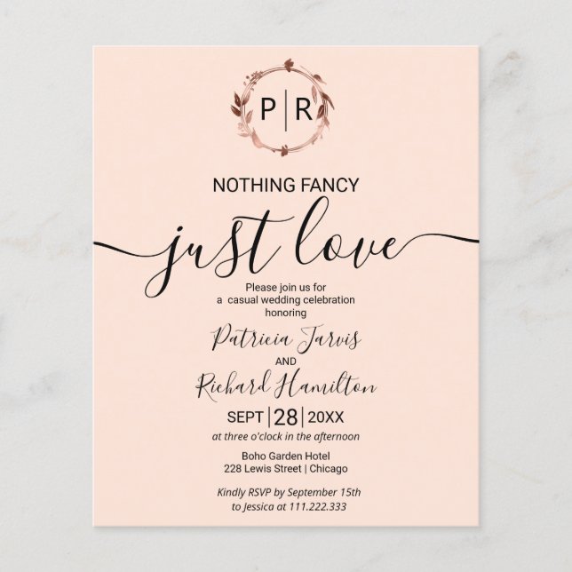 Nothing Fancy Just Love Budget Wedding Invitation (Front)