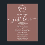 Nothing Fancy Just Love Budget Wedding Invitation<br><div class="desc">A simple chic foliage faux foil monogram terracotta wedding invitation. Easy to personalise with your details. Modern boho wedding invitation editable, wreaths photo wedding invitation, customisable, calligraphy handwritten font, simple, elegant. CUSTOMIZATION: If you need design customisation, please contact me through chat; if you need information about your order, shipping options,...</div>