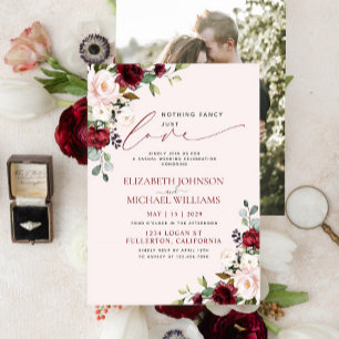 Nothing Fancy Just Love Burgundy Blush Photo Invitation