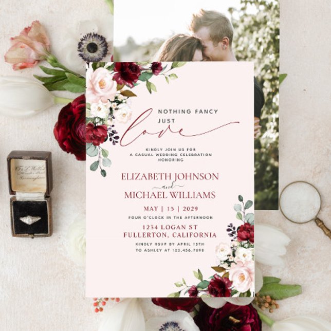 Nothing Fancy Just Love Burgundy Blush Photo Invitation (Creator Uploaded)