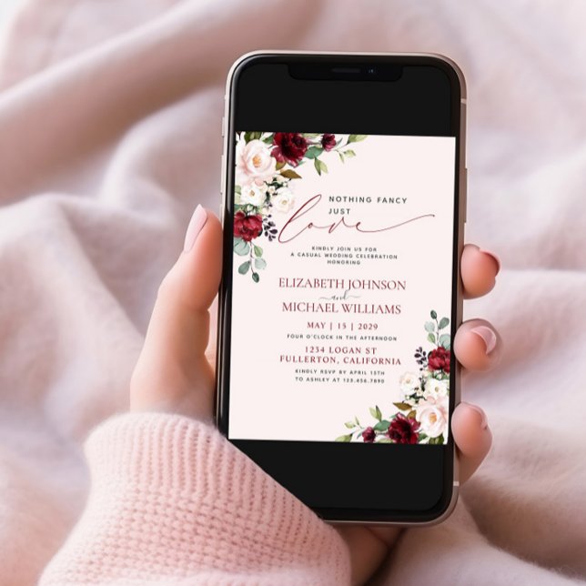 Nothing Fancy Just Love Burgundy Blush Photo Invitation (Creator Uploaded)