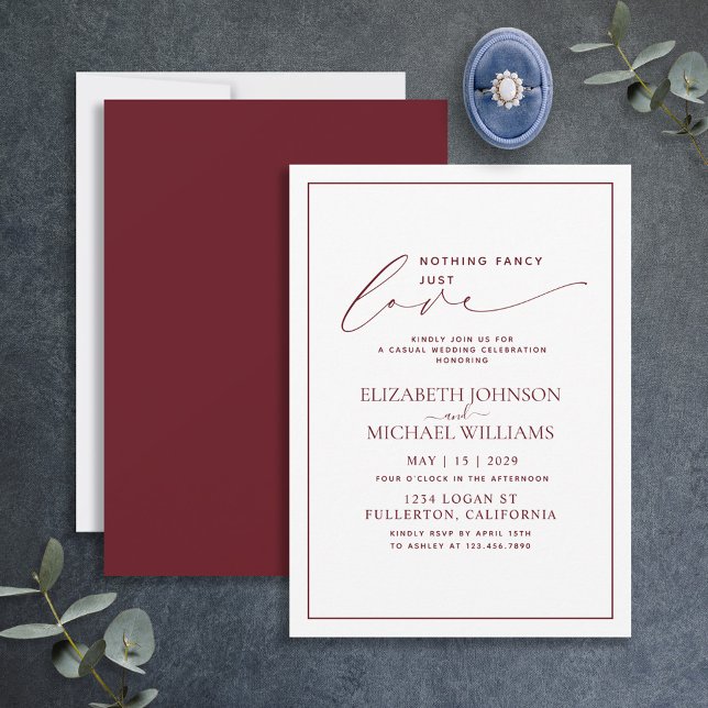 Nothing Fancy Just Love Burgundy Casual Wedding Invitation (Creator Uploaded)