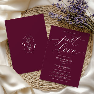 Nothing Fancy Just Love Burgundy Wedding Script Invitation