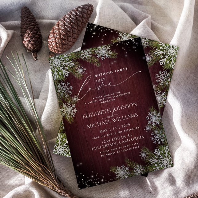 Nothing Fancy Just Love Burgundy Wood Casual Invitation (Creator Uploaded)