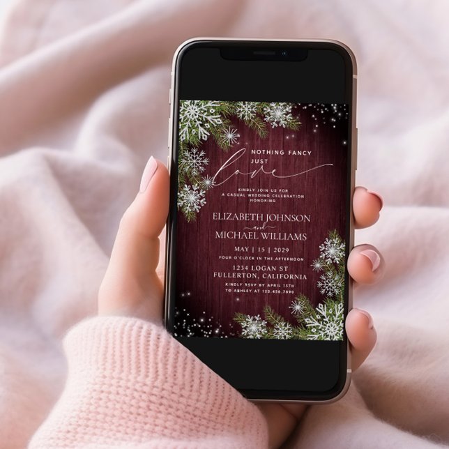 Nothing Fancy Just Love Burgundy Wood Casual Invitation (Creator Uploaded)