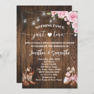 Nothing Fancy Just Love Casual Pink Barn Wedding Invitation