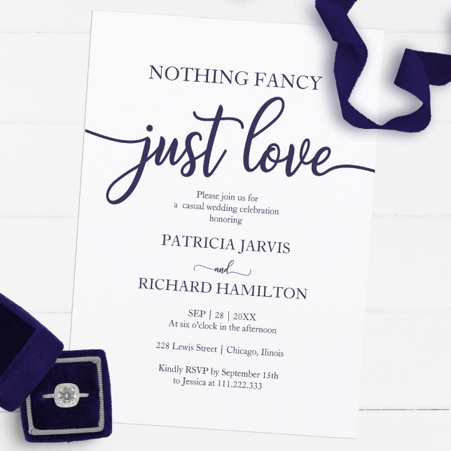 Nothing Fancy Just Love Casual Wedding Navy Blue Invitation (Creator Uploaded)