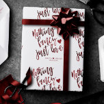 Nothing Fancy Just Love | Dark Crimson Red Wedding Wrapping Paper<br><div class="desc">A beautifully designed minimal hand lettered wedding, anniversary, engagement, or elopement typography thats perfect for your simple or small reception, party or celebration with a modern handwritten script and heart. For customisations or other colours, please visit the store JustFharryn @ Zazzle or contact the designer, Fharryn, c/o Fharryn@yahoo.com #bohochic #zazzlemade...</div>