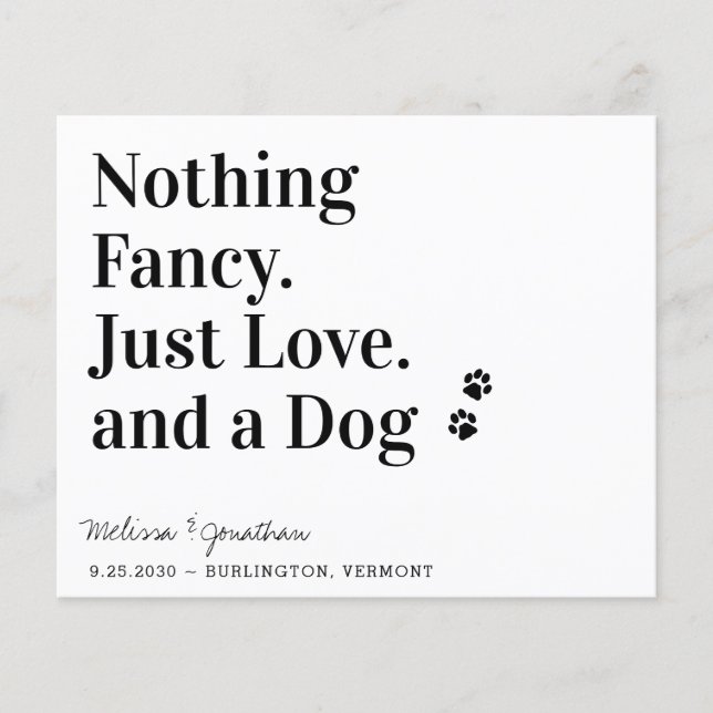 Nothing Fancy Just Love Dog Wedding Budget Card (Front)