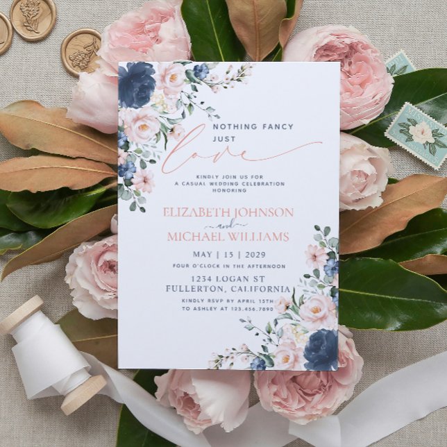 Nothing Fancy Just Love Dusty Blue Blush Wedding Invitation (Creator Uploaded)