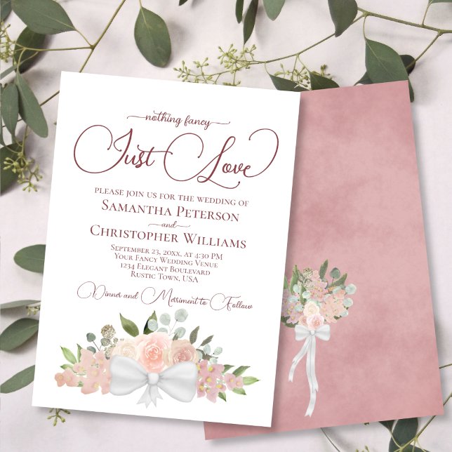 Nothing Fancy Just Love Dusty Rose Floral Wedding Invitation (Creator Uploaded)