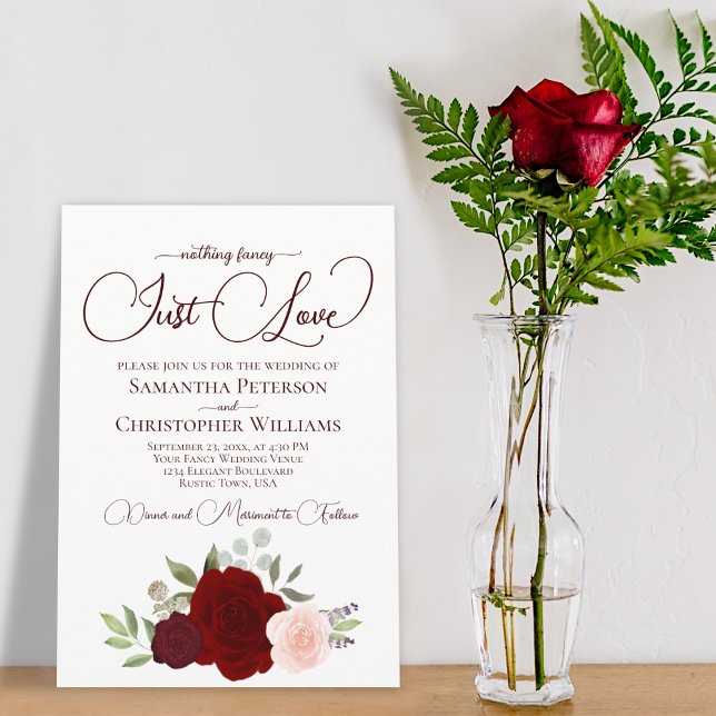 Nothing Fancy Just Love Elegant Red Floral Wedding Invitation (Creator Uploaded)