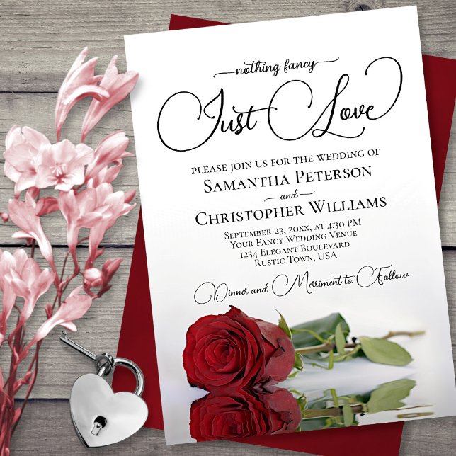 Nothing Fancy Just Love Elegant Red Rose Wedding Invitation (Creator Uploaded)