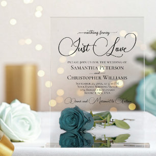 Nothing Fancy Just Love Elegant Teal Rose Wedding Acrylic Invitations