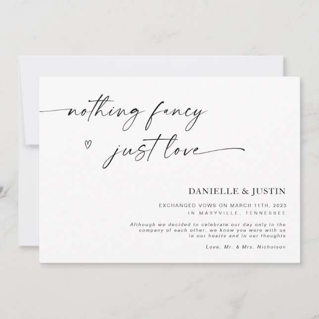 Nothing Fancy Just Love Elopement Announcement (Front)
