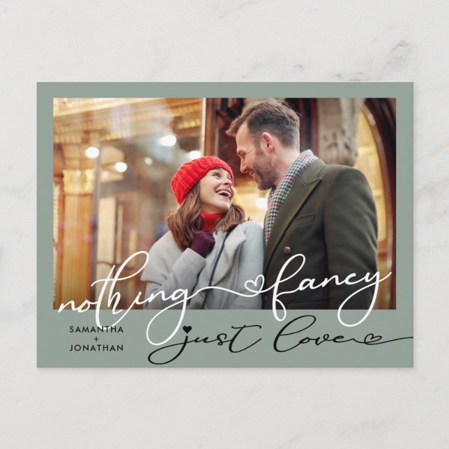 Nothing Fancy, Just Love Elopement Photo Announcement Postcard (Front)