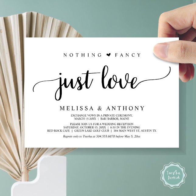 Nothing Fancy Just Love, Elopement, Rustic Wedding Invitation (Nothing Fancy Just Love, Elopement, Rustic Wedding Invitation Card, in Black and White)