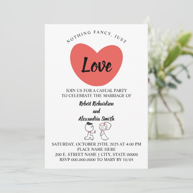Nothing Fancy Just Love Elopement Wedding Couple Invitation (Standing Front)