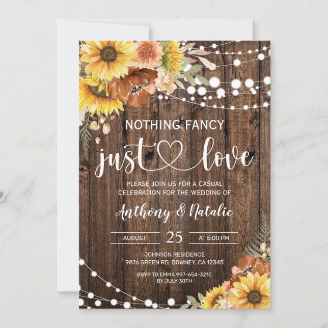 Nothing Fancy Just Love Elopement Wedding Invitation (Front)