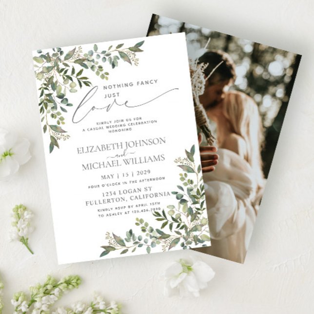 Nothing Fancy Just Love Eucalyptus Casual Wedding Invitation (Creator Uploaded)