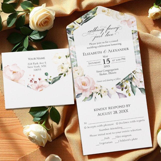 Nothing fancy just love Floral Photo Boho Wedding All In One Invitation (Creator Uploaded)