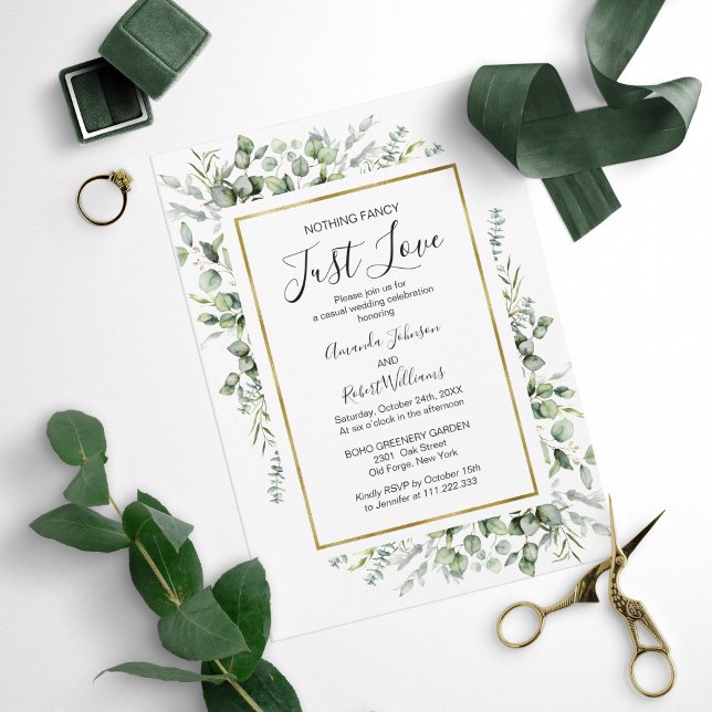 Nothing Fancy Just Love Gold Greenery Wedding Invi Invitation (Creator Uploaded)