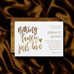 Nothing Fancy Just Love Gold Heart Micro Wedding Invitation