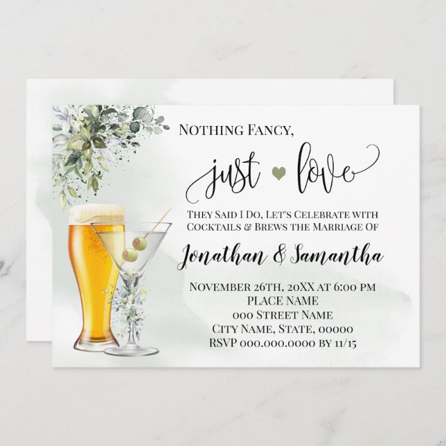 Nothing Fancy Just Love Greenery Elopement Invite (Front/Back)