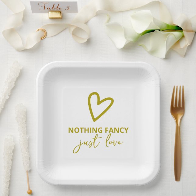 Nothing Fancy Just Love Groovy Green Wedding Paper Plate (Wedding)