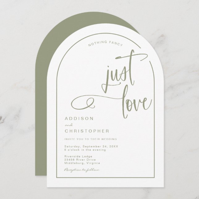 Nothing Fancy Just Love Handwritten Script Wedding Invitation (Front/Back)