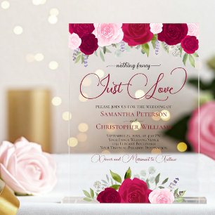 Nothing Fancy Just Love Hot Pink Roses Wedding Acrylic Invitations