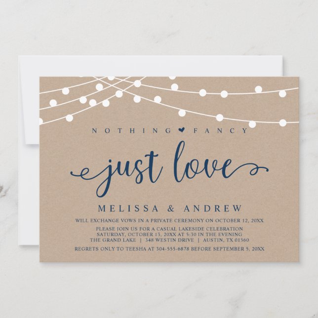 Nothing Fancy, Just Love, Kraft Wedding Elopement  Invitation (Front)
