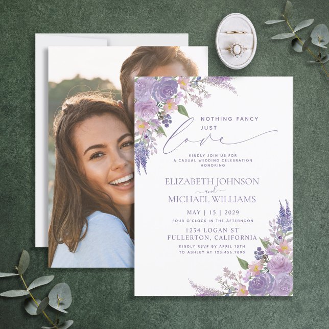 Nothing Fancy Just Love Lilac Lavender Photo Invit Invitation (Creator Uploaded)